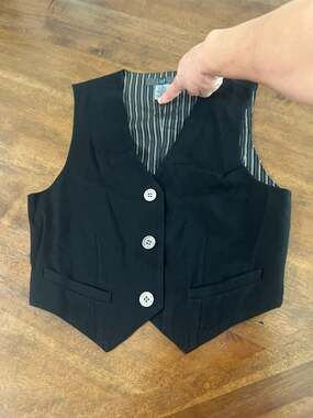 Vintage GAP Women's Black Button Front Waistcoat Vest with Pinstripe Lining